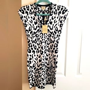 Torn by Ronny Kobo- sleeveless black white cheetah leopard dress- M
